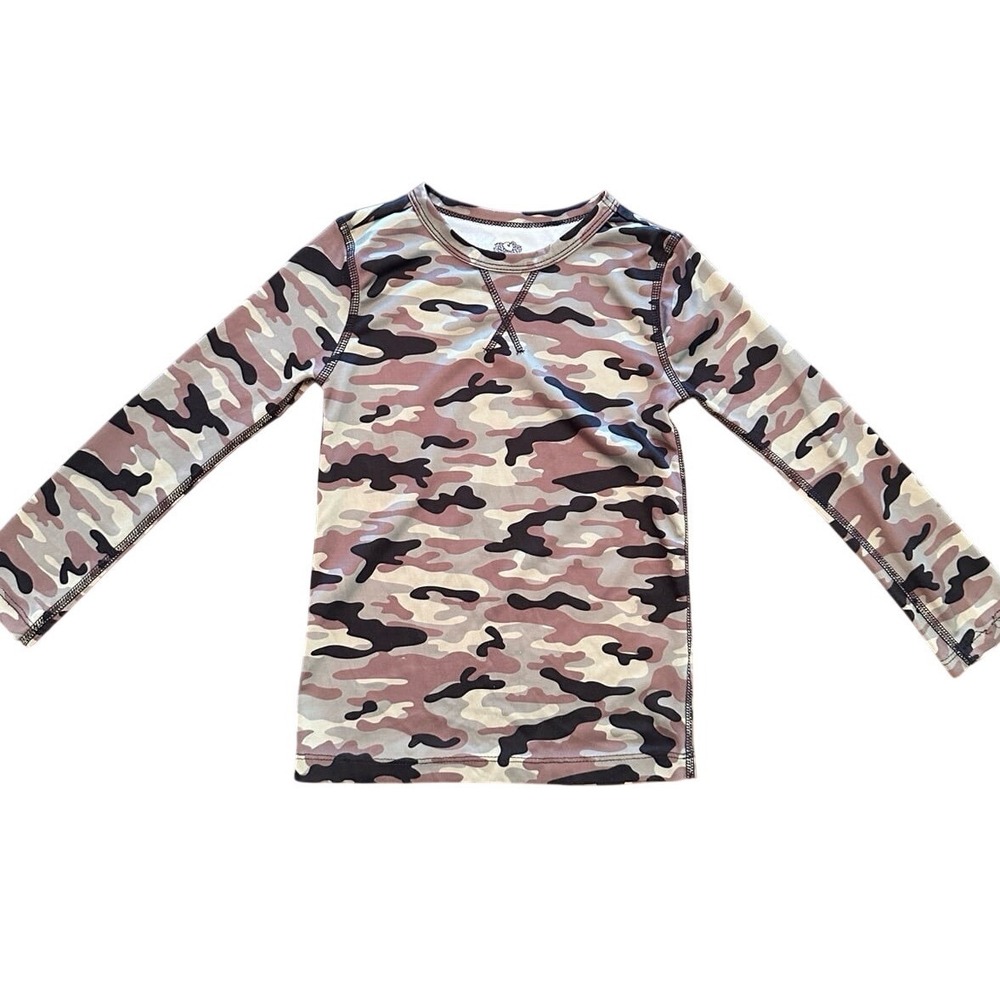Fruit of the Loom Camo Thermal Top Kids Small 6/7 Brown Camouflage Excellent